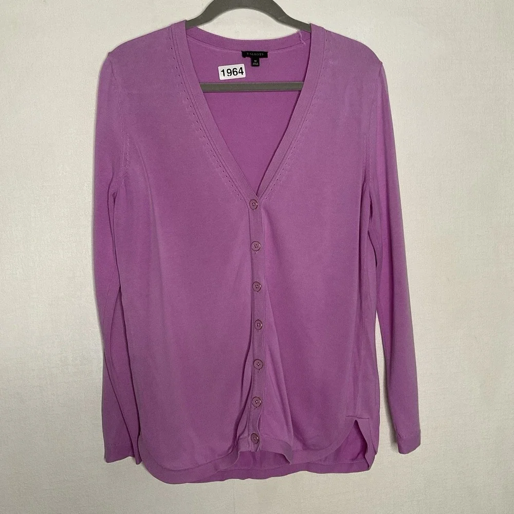 Talbots Girlfriend Cardigan Women's  Medium Raspberry Button‎ Front Chic Modern